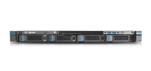 XeonSolo Pro: High Performance and Data Protection Front view of the XeonSolo Pro 1U rack server with four hot-swap drive bays. Designed for high performance, this server features a multi-core Xeon processor and 64 GB RAM, optimized for demanding workloads and data integrity.