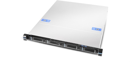 Top View of the XeonSolo Pro: Drive Bays and Modular Design Top-down angled view of the XeonSolo Pro server, highlighting its four 3.5-inch drive bays and easy-access rack handles, emphasizing the modular design and convenient accessibility of the server.