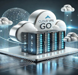 Image of server cabinets with clouds around them