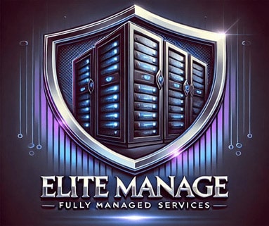 EliteManage Plan - Premium Hosting with Advanced Security for High-Traffic Sites Depiction of a modern shield with server racks inside, highlighting the advanced security and resource management of the EliteManage Plan. This plan is designed to deliver premium performance and enhanced security for high-traffic websites.