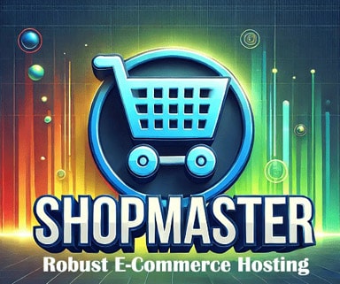 ShopMaster Plan - Scalable and Reliable Hosting for E-commerce Image of a shopping cart in a modern environment, representing online stores and e-commerce. The ShopMaster Plan is designed to provide a robust and scalable hosting solution, perfectly suited for growing online shops.