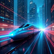 High-Performance Hosting for Your PrestaShop Store Image of a high-speed modern train with colorful streaks symbolizing speed, set in a futuristic environment. This represents the lightning-fast performance and reliable uptime of our hosting solutions for PrestaShop stores.